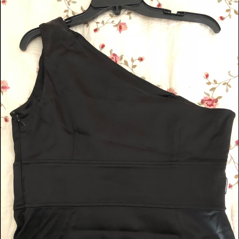 Calvin Klein one shoulder black satin dress